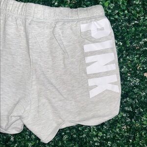 PINK Victoria's Secret Light Gray Fleece Lounge Shorts with White Logo Tag
